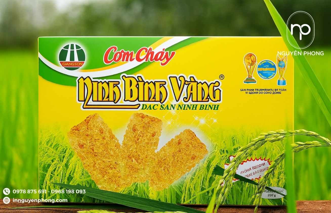 Mẫu hộp giấy đựng cơm cháy đơn giản